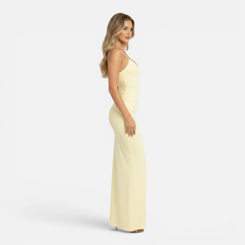 Robe Longue Moulante Jaune Beurre à Bretelles