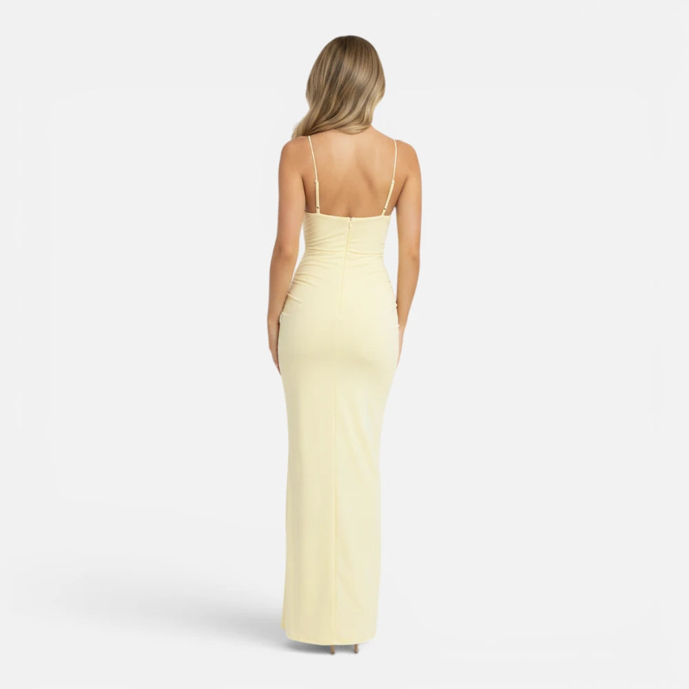 Robe Longue Moulante Jaune Beurre à Bretelles