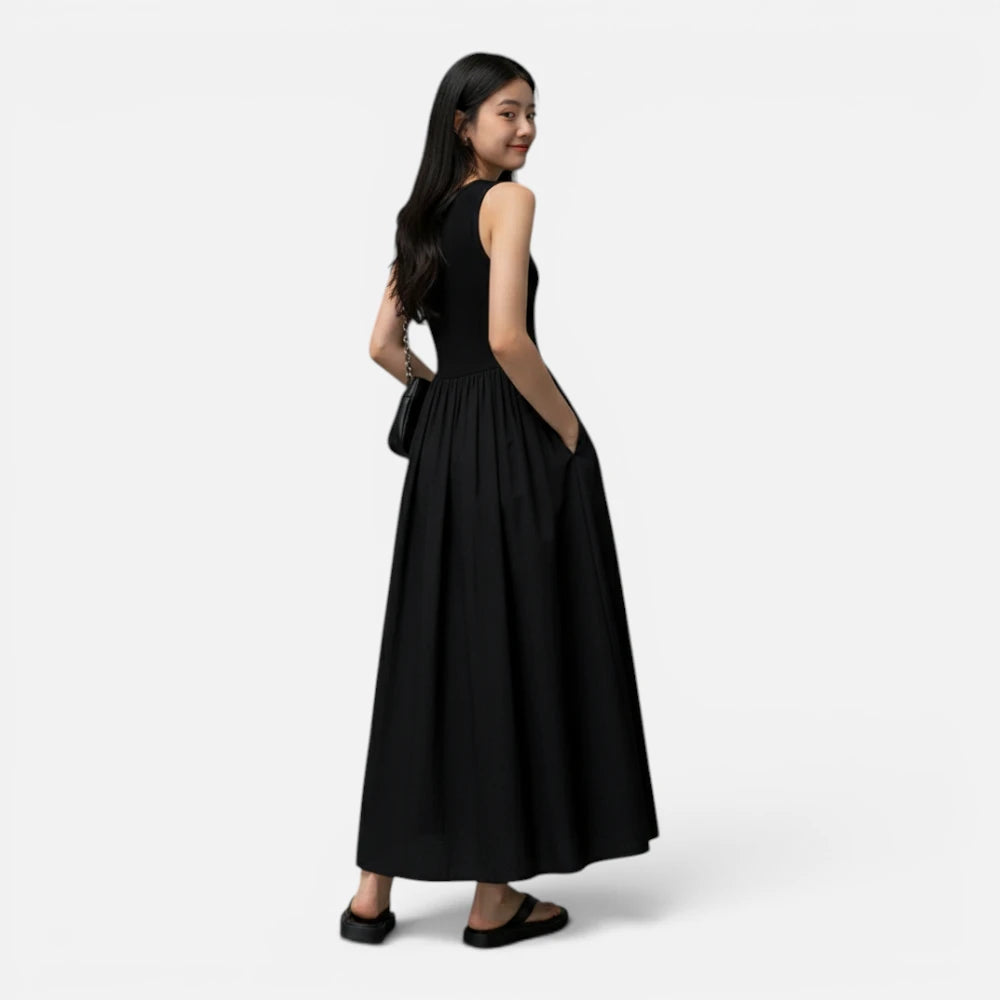 Robe Mi-Longue Évasée Sans Manches avec Poches