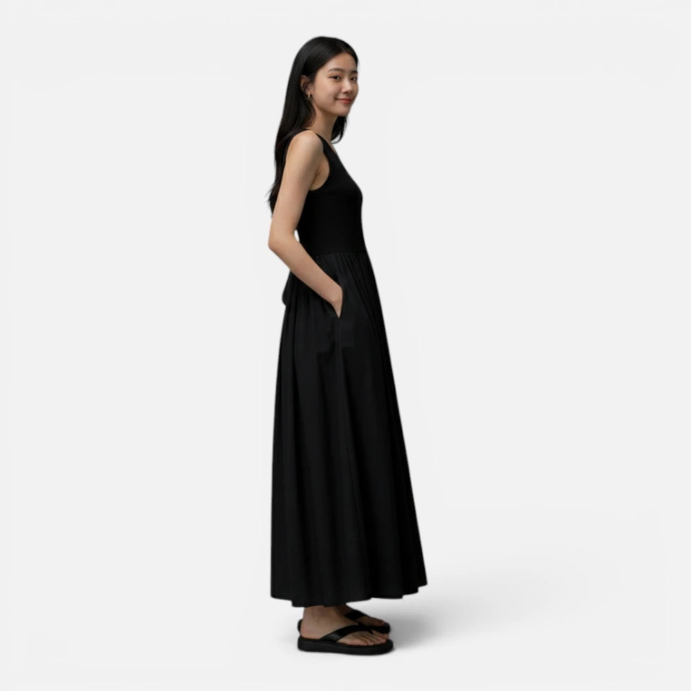 Robe Mi-Longue Évasée Sans Manches avec Poches