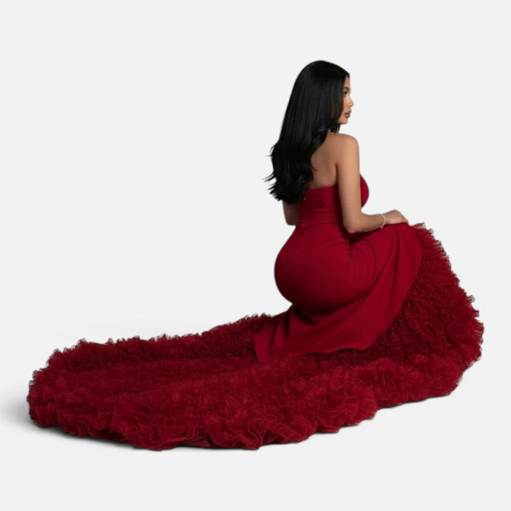 Robe de Soirée Sirène Bustier avec Cascade de Volants