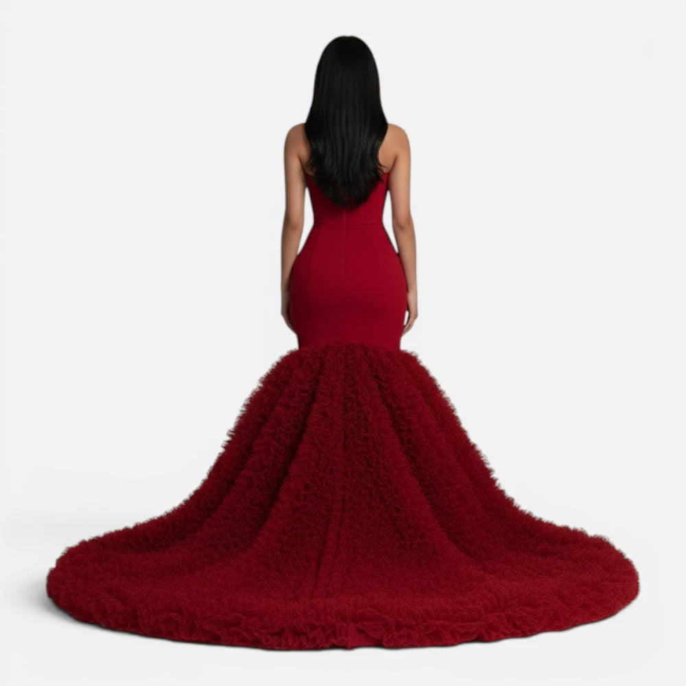 Robe de Soirée Sirène Bustier avec Cascade de Volants