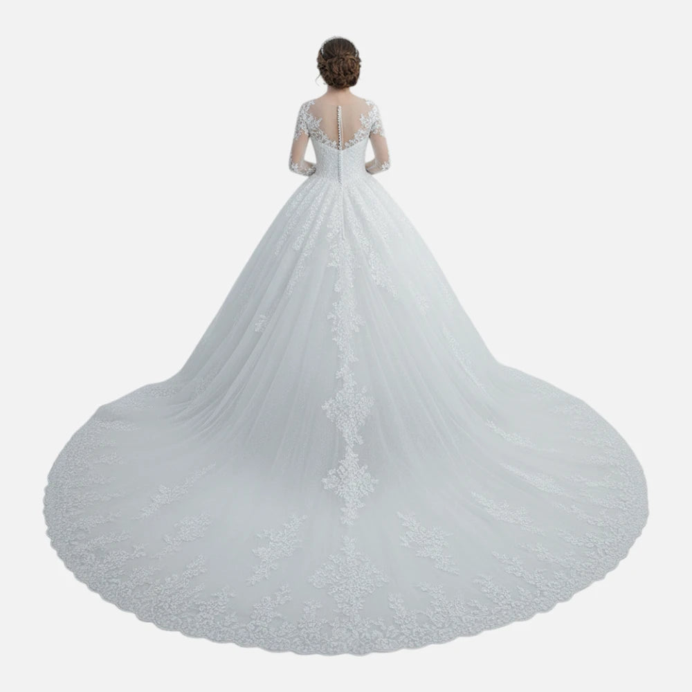 Robe de Mariée Princesse à Manches Longues en Dentelle
