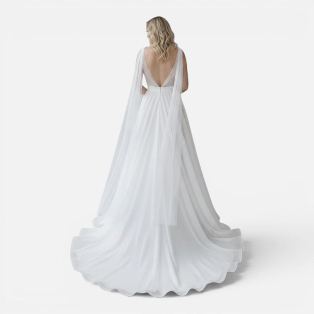 Robe de Mariée en Organza et Tulle avec Bretelles Cape