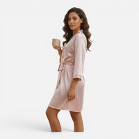 Robe de Chambre Courte en Satin Soyeux avec Ceinture