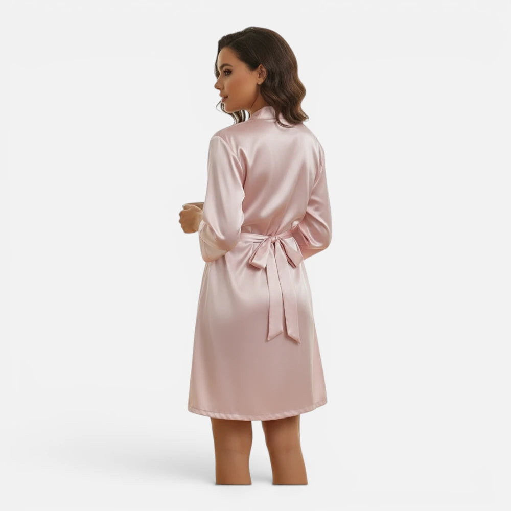 Robe de Chambre Courte en Satin Soyeux avec Ceinture