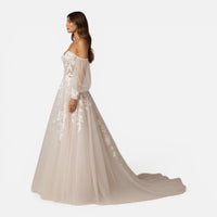 Robe de Mariée Ligne A en Tulle avec Appliques Florales