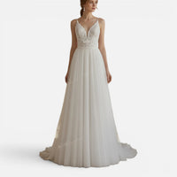 Robe de Mariée Bohème en Tulle et Dentelle Appliquée