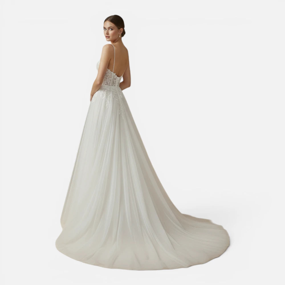 Robe de Mariée Bohème en Tulle et Dentelle Appliquée