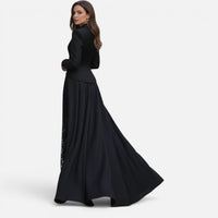 Robe Blazer Longue Ajustée à Manches Longues et Dentelle