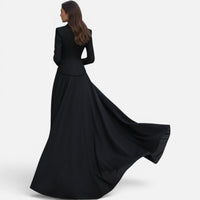 Robe Blazer Longue Ajustée à Manches Longues et Dentelle