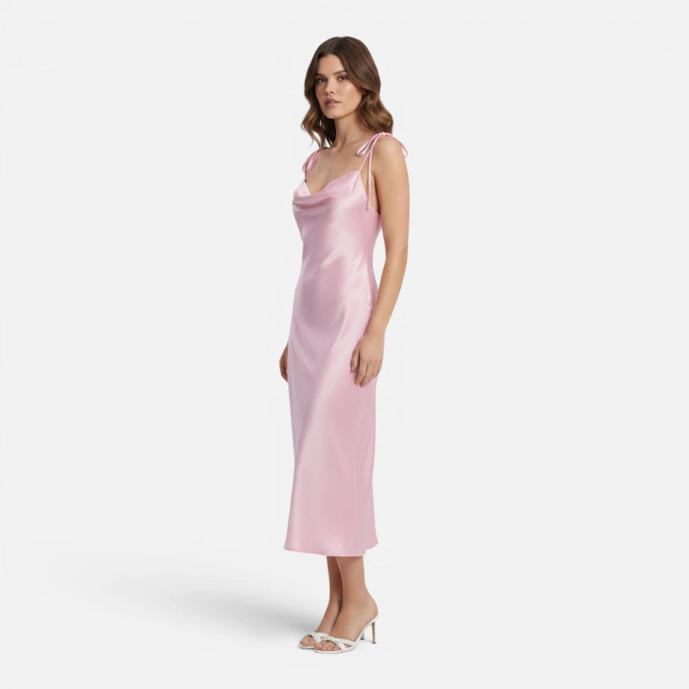 Robe-Nuisette de Soirée Fluide en Satin Rose
