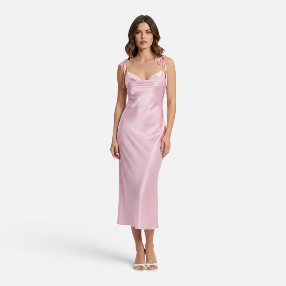 Robe-Nuisette de Soirée Fluide en Satin Rose