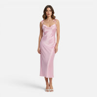 Robe-Nuisette de Soirée Fluide en Satin Rose
