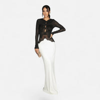 Robe Longue Bicolore Noir et Blanc à Manches Longues