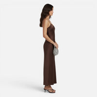 Robe Longue d'Été en Pur Lin Marron Chocolat