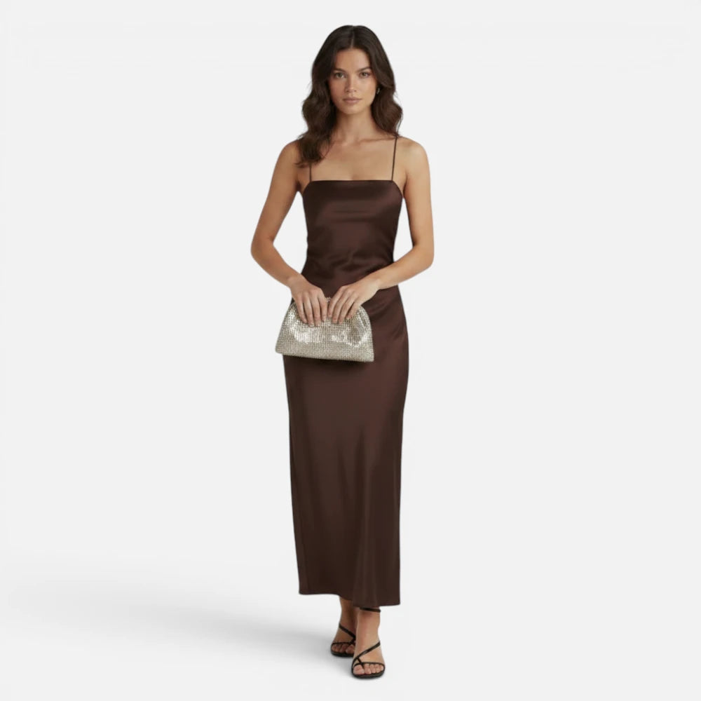Robe Longue d'Été en Pur Lin Marron Chocolat