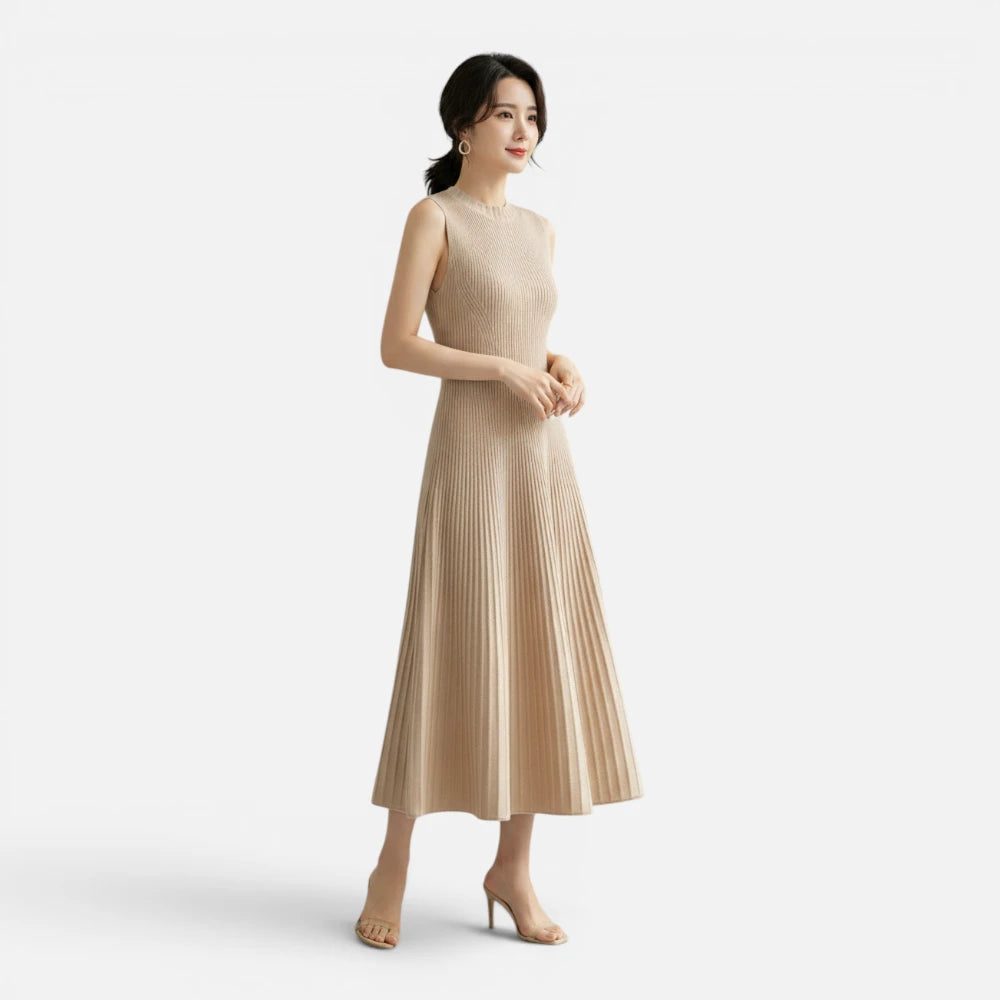 Robe Longue en Maille  Laine Mérinos Plissée