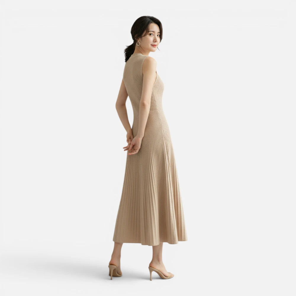 Robe Longue en Maille  Laine Mérinos Plissée