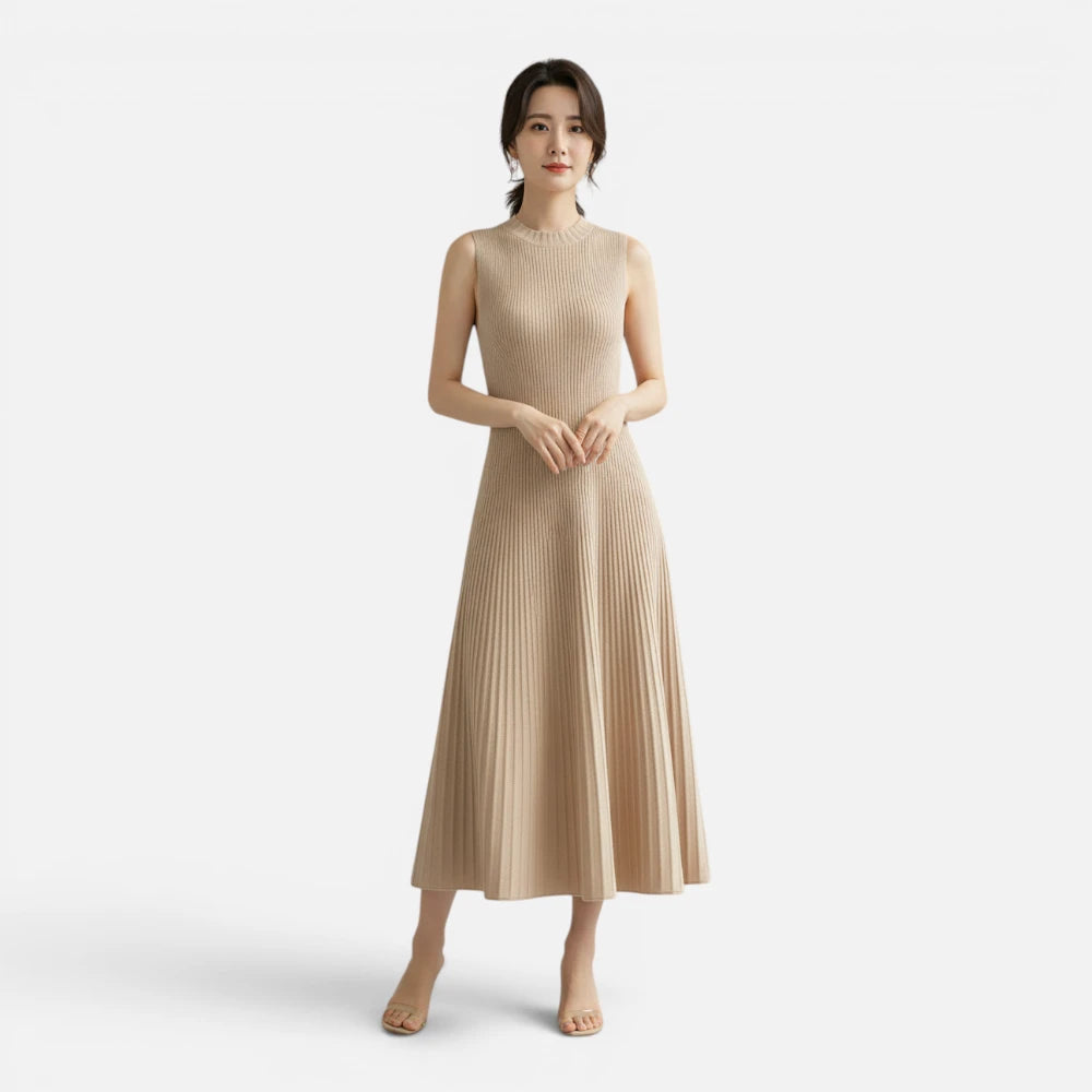 Robe Longue en Maille  Laine Mérinos Plissée