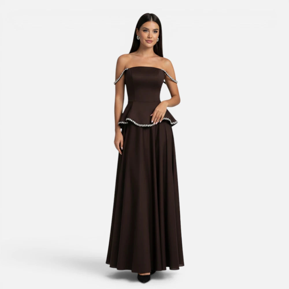 Robe de Soirée Longue en Mousseline avec Bustier à Strass