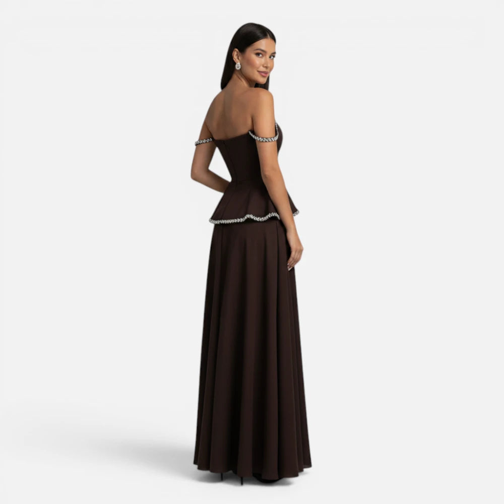 Robe de Soirée Longue en Mousseline avec Bustier à Strass