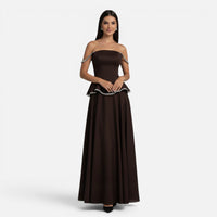 Robe de Soirée Longue en Mousseline avec Bustier à Strass