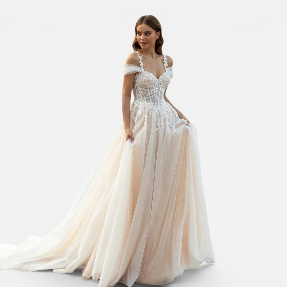 Robe de Mariée Princesse en Tulle à Corset Baleiné