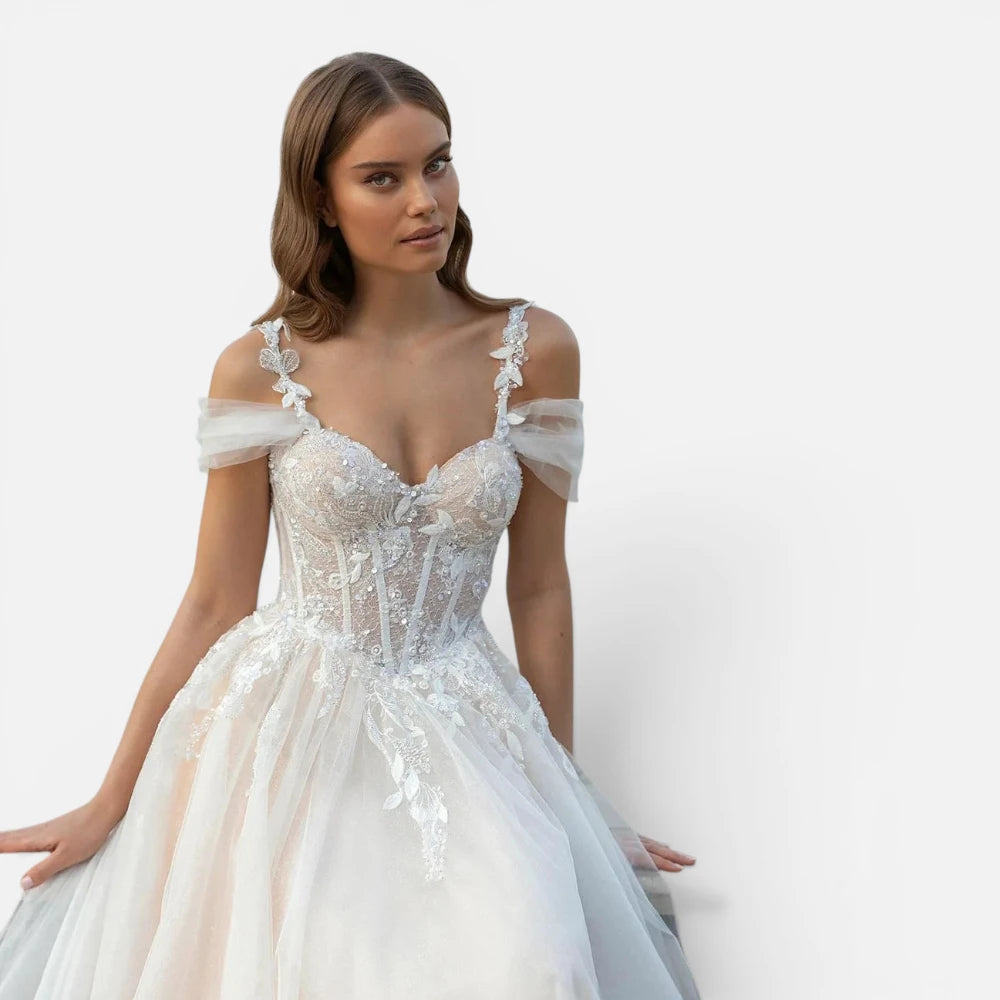 Robe de Mariée Princesse en Tulle à Corset Baleiné