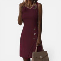 Robe Midi de Bureau sans Manches à Boutons