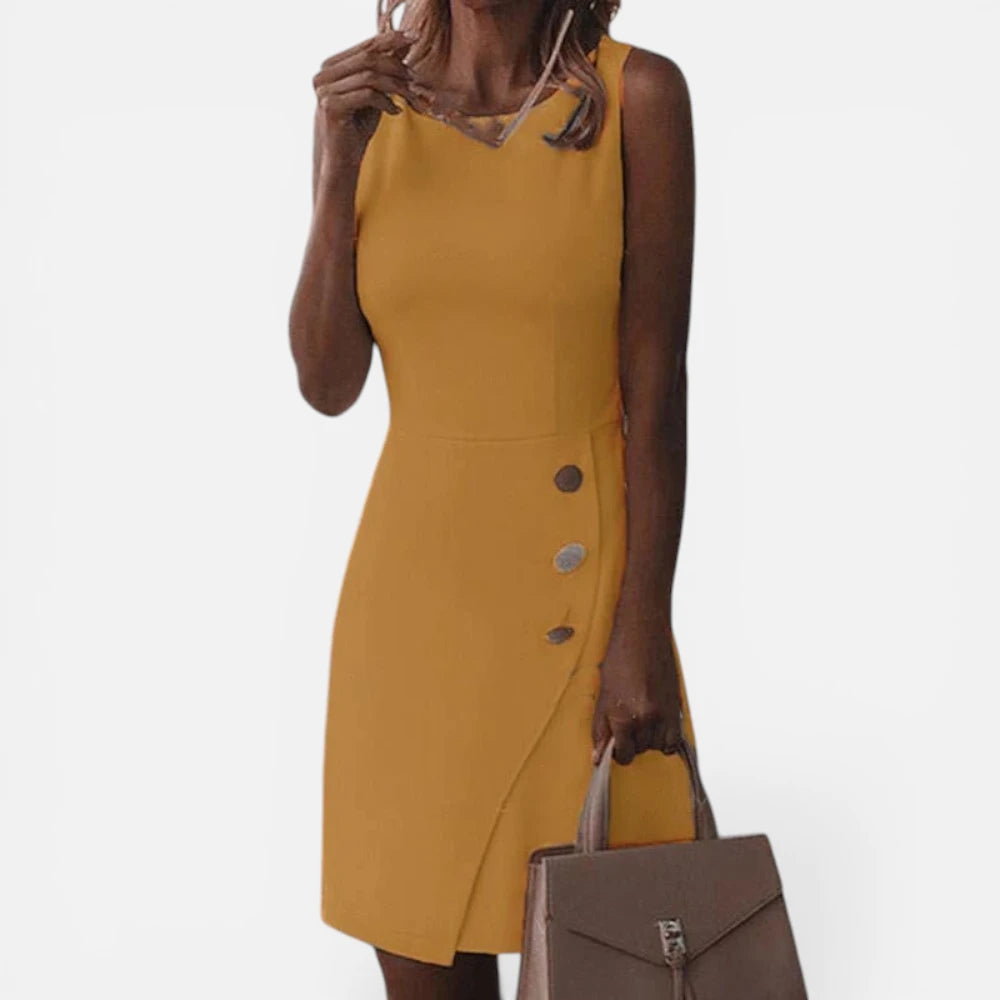 Robe Midi de Bureau sans Manches à Boutons