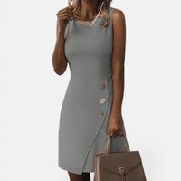 Robe Midi de Bureau sans Manches à Boutons