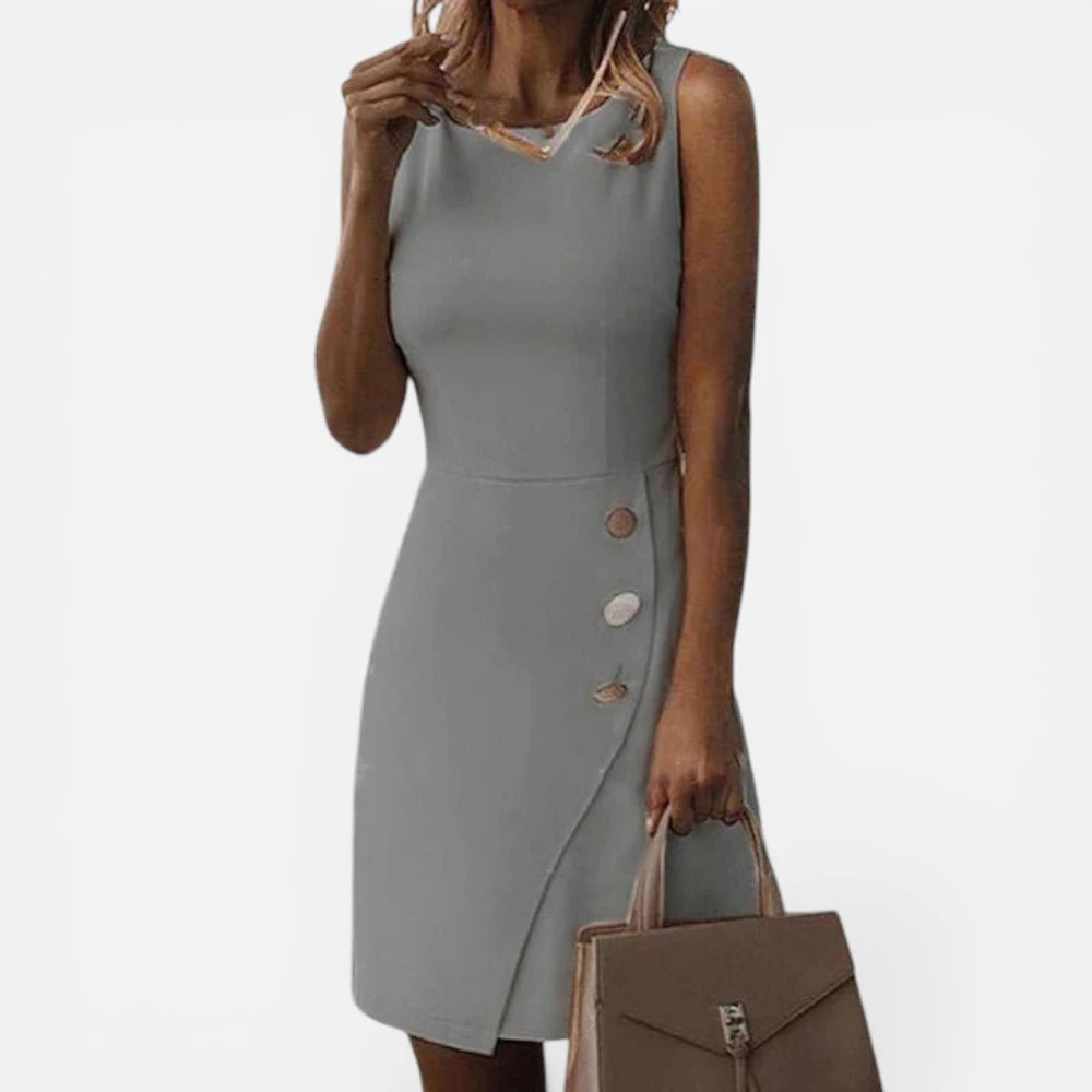 Robe Midi de Bureau sans Manches à Boutons