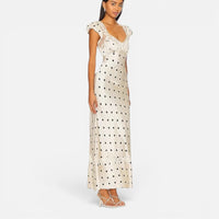 Robe Longue en Satin à Pois