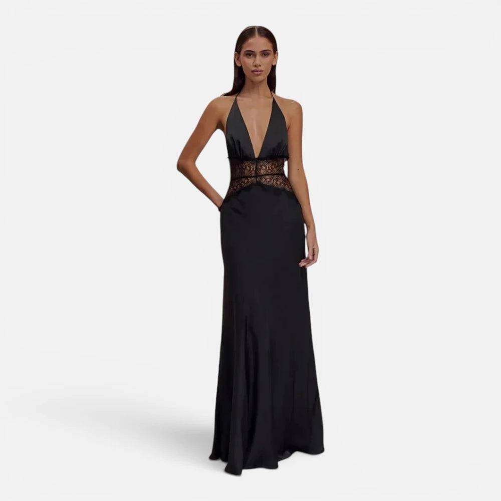 Robe Longue en Satin et Dentelle