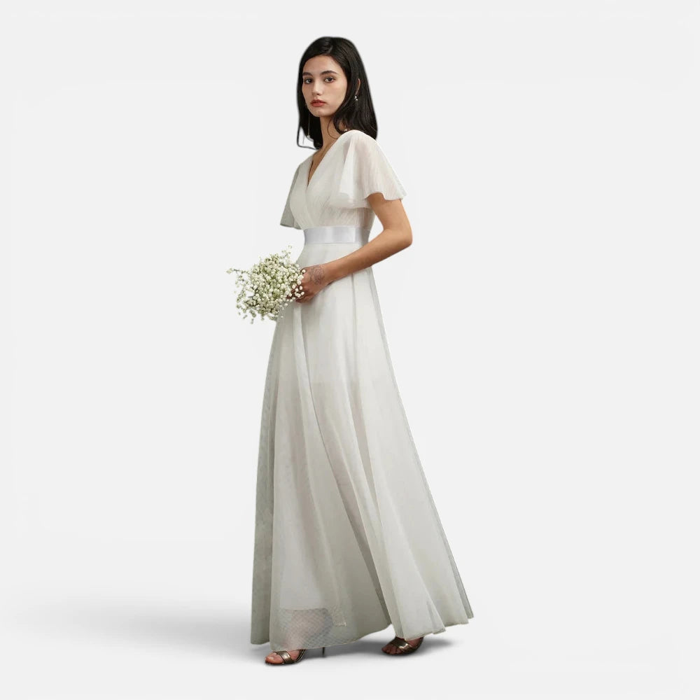 Robe Longue de Cérémonie en Tulle à Manches Papillon