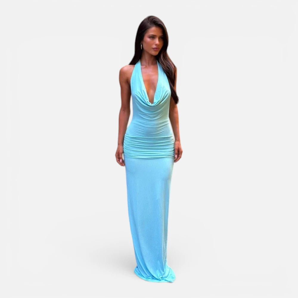 Robe Longue Moulante à Col Bénitier et Dos Nu