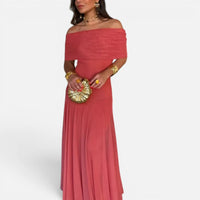 Robe Longue Drapée à Épaules Dénudées
