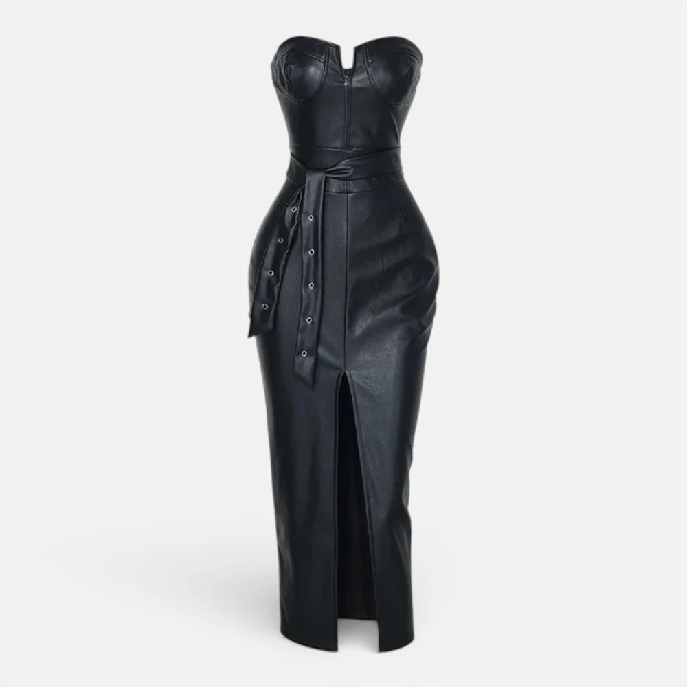 Robe Bustier en Similicuir avec Fente