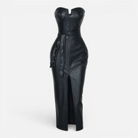 Robe Bustier en Similicuir avec Fente
