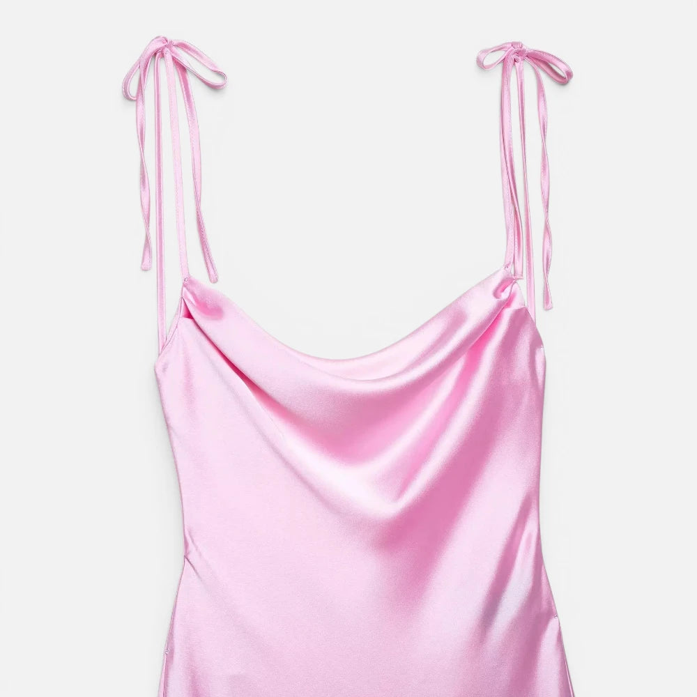 Robe-Nuisette de Soirée Fluide en Satin Rose