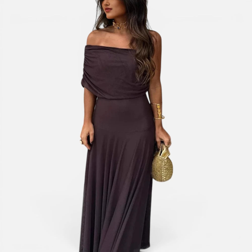 Robe Longue Drapée à Épaules Dénudées