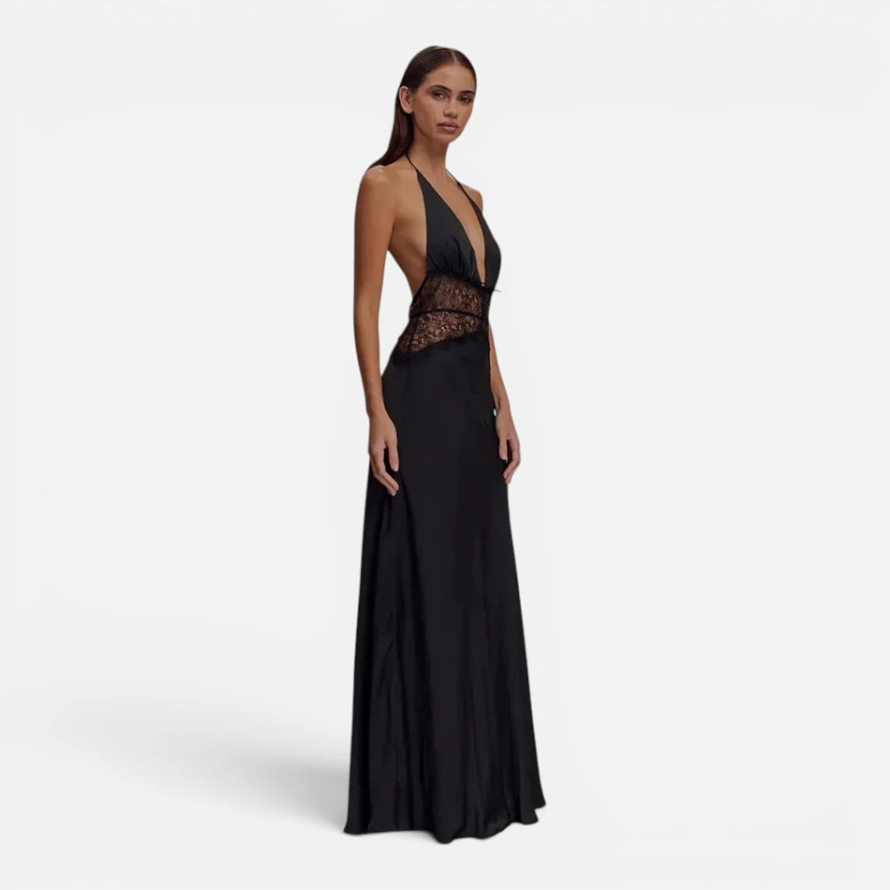 Robe Longue en Satin et Dentelle