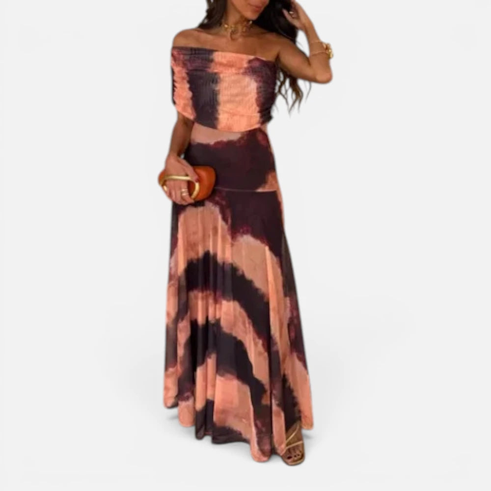 Robe Longue Drapée à Épaules Dénudées