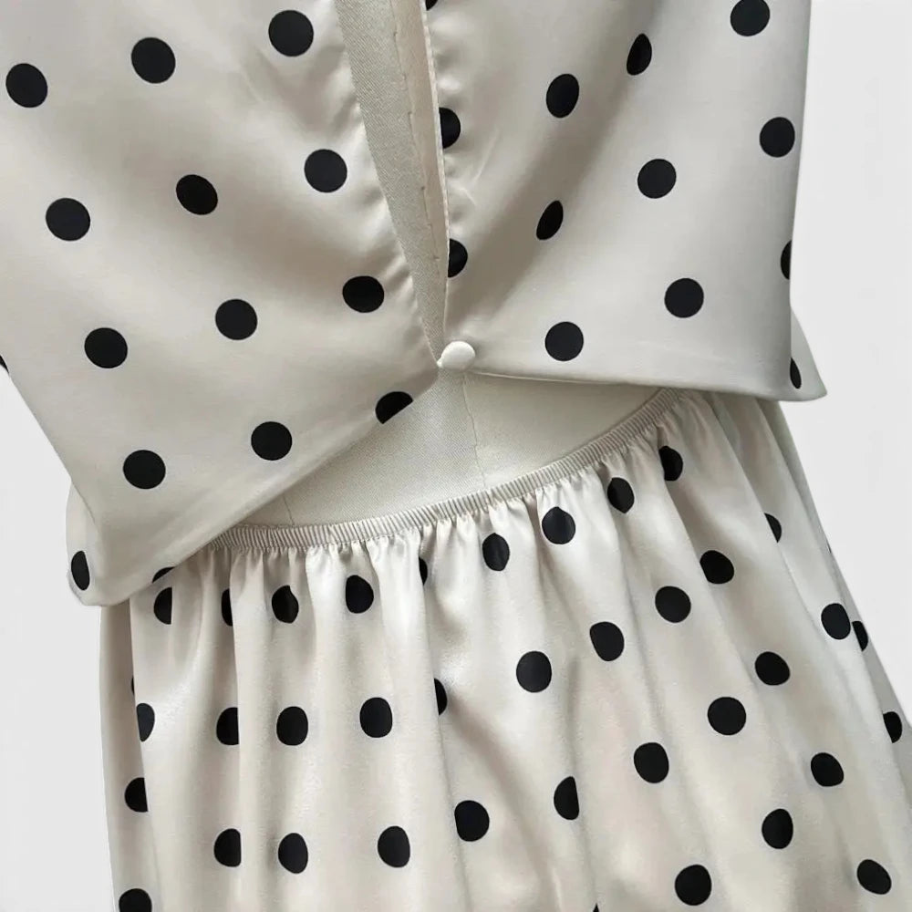 Robe Longue en Satin à Pois