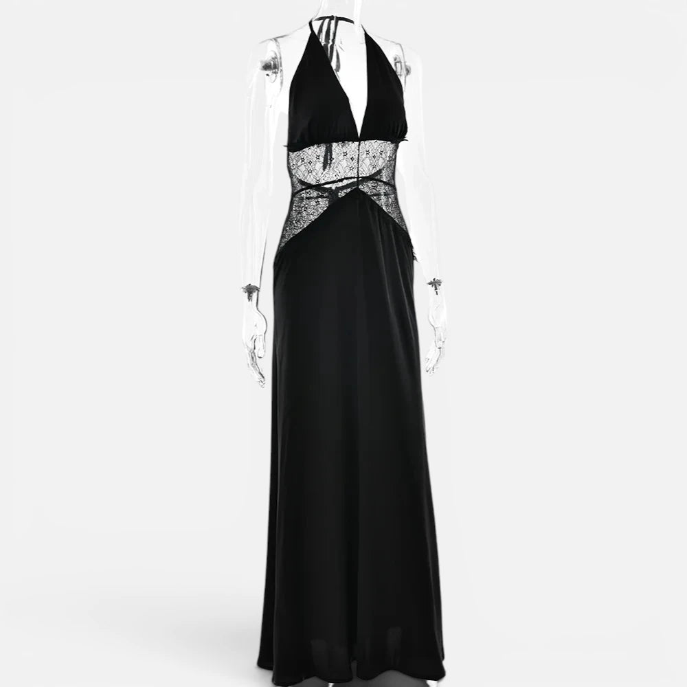 Robe Longue en Satin et Dentelle