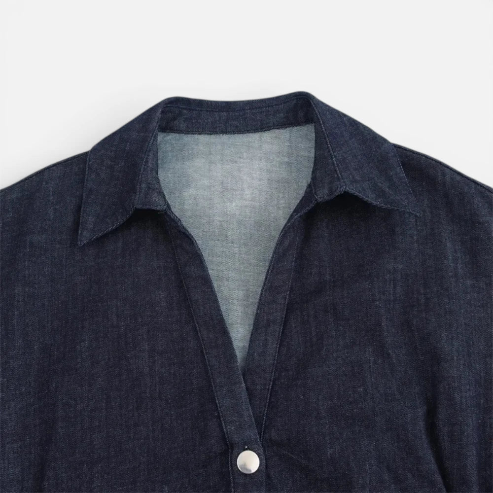Robe Longue en Jean Ajustée à Boutons
