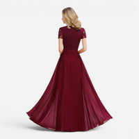 Robe de Demoiselle d'Honneur Longue en Mousseline et Dentelle