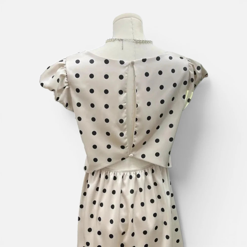 Robe Longue en Satin à Pois