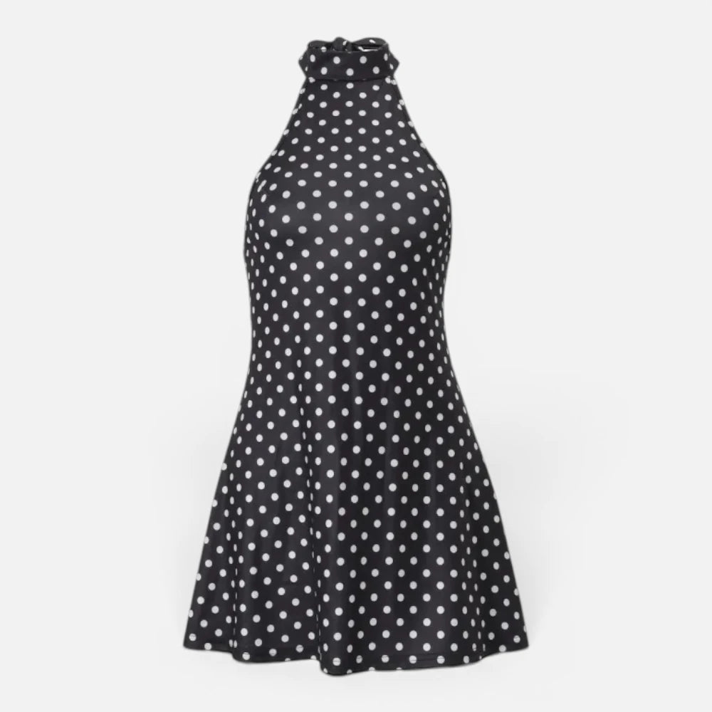 Mini Robe à Pois à Col Licou et Dos Nu